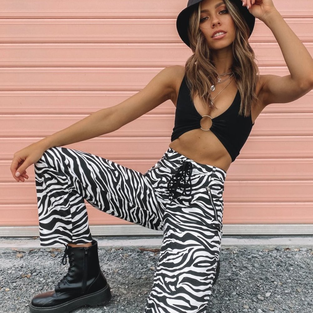 Beginning Boutique Zebra Lace Up Pants